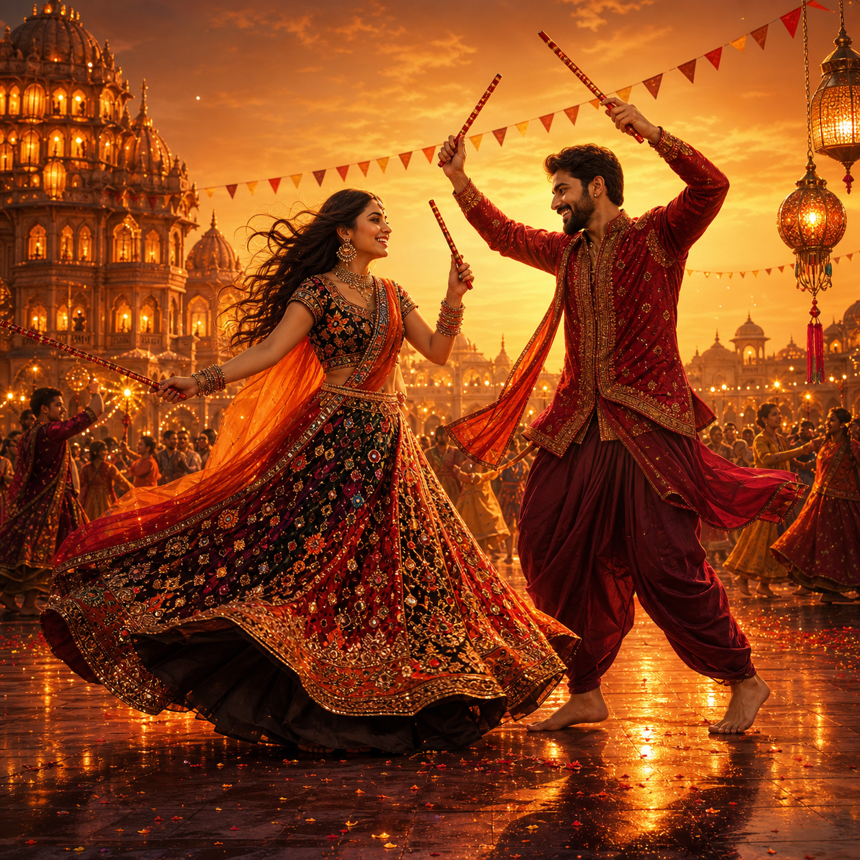 Garba dancers celebrating Navratri